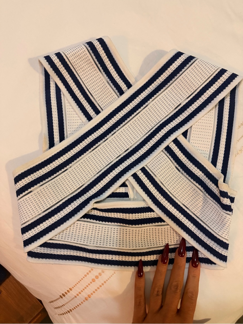 BALMAIN Striped Cross-Front Knit Crop Top - White & Navy GOLD ZIP Sz 34 36 - Picture 6 of 14